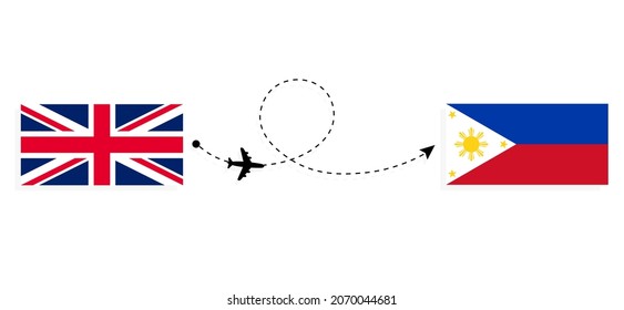 Flight and travel from United Kingdom of Great Britain to Philippines by passenger airplane Travel concept