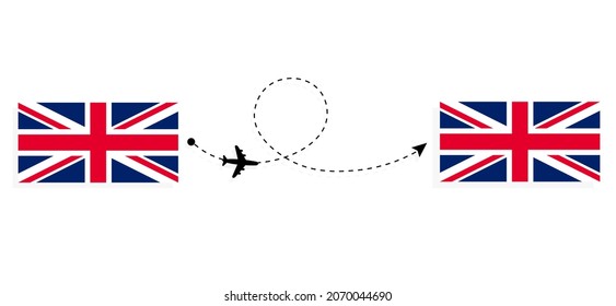 Flight and travel from United Kingdom of Great Britain to United Kingdom of Great Britain by passenger airplane Travel concept