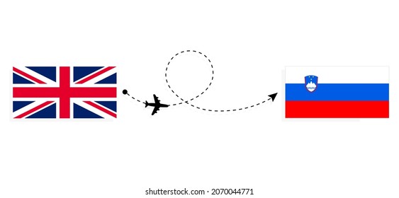 Flight and travel from United Kingdom of Great Britain to Slovenia by passenger airplane Travel concept