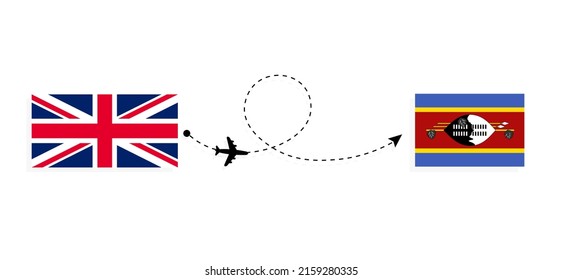 Flight and travel from United Kingdom of Great Britain to Eswatini by passenger airplane Travel concept