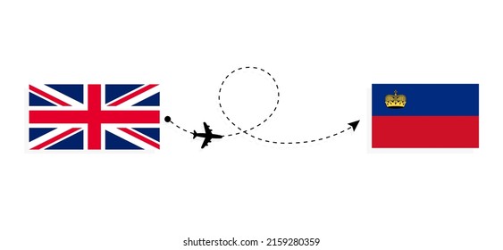 Flight and travel from United Kingdom of Great Britain to Liechtenstein by passenger airplane Travel concept