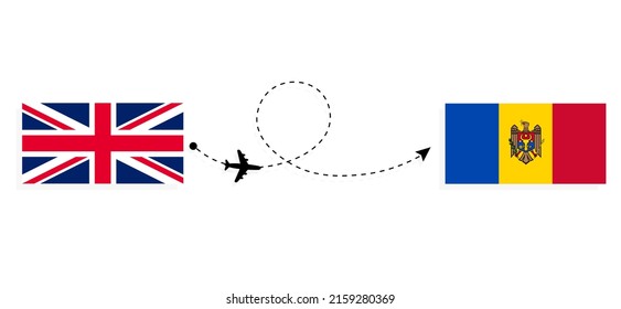 Flight and travel from United Kingdom of Great Britain to Moldova by passenger airplane Travel concept