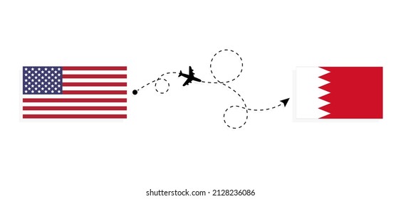 Flight and travel from USA to Bahrain by passenger airplane Travel concept