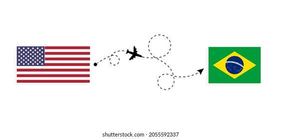 Flight and travel from USA to Brazil by passenger airplane Travel concept