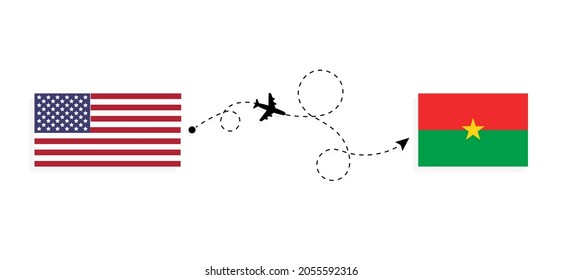 Flight and travel from USA to Burkina Faso by passenger airplane Travel concept