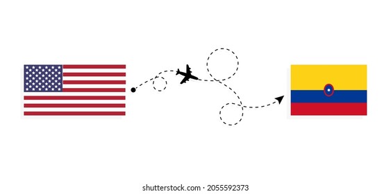 Flight and travel from USA to Colombia by passenger airplane Travel concept