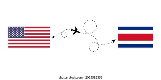 Flight and travel from USA to Costa Rica by passenger airplane Travel concept