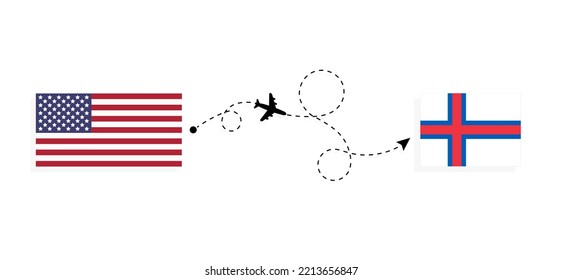 Flight and travel from USA to Faroe Islands by passenger airplane Travel concept