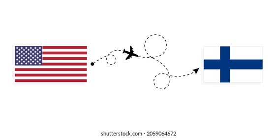 Flight and travel from USA to Finland by passenger airplane Travel concept