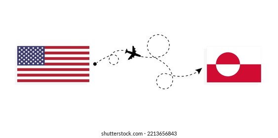 Flight and travel from USA to Greenland by passenger airplane Travel concept