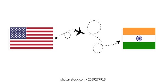 Flight and travel from USA to India by passenger airplane Travel concept