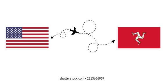 Flight and travel from USA to Isle of Mann by passenger airplane Travel concept