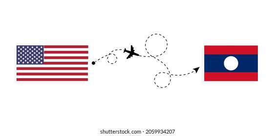 Flight and travel from USA to Laos by passenger airplane Travel concept