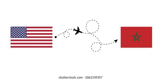 Flight and travel from USA to Morocco by passenger airplane Travel concept