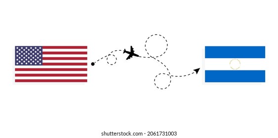 Flight and travel from USA to Nicaragua by passenger airplane Travel concept