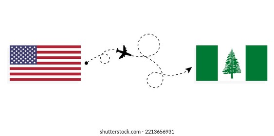 Flight and travel from USA to Norfolk by passenger airplane Travel concept