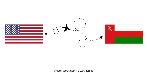 Flight and travel from USA to Oman by passenger airplane Travel concept