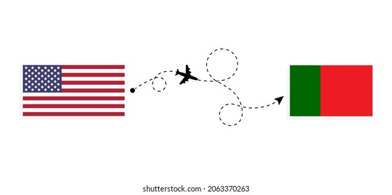 Flight and travel from USA to Portugal by passenger airplane Travel concept