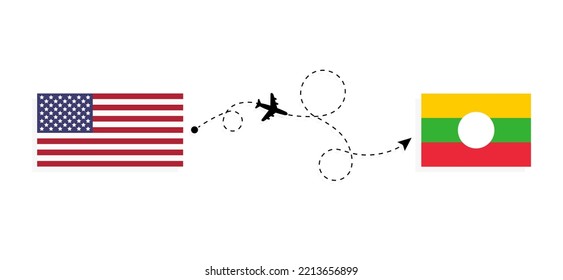 Flight and travel from USA to Shan State by passenger airplane Travel concept