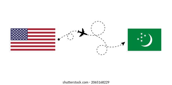 Flight and travel from USA to Turkmenistan by passenger airplane Travel concept