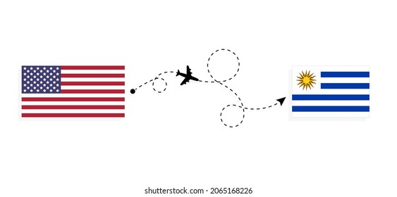 Flight and travel from USA to Uruguay by passenger airplane Travel concept