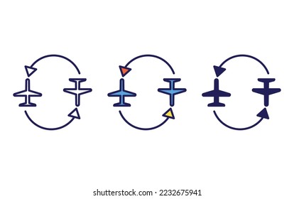 Flight trip, rotations line and glyph icon, vector illustration