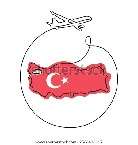 Flight to or from Turkey. Turkey map and airplane