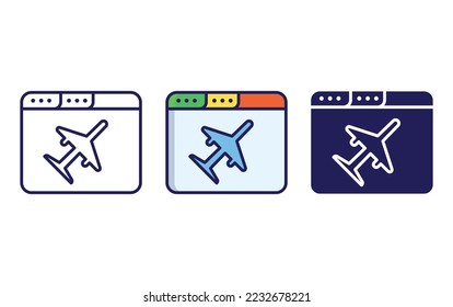 Sitio web del vuelo, icono de línea en línea y glifo, ilustración vectorial