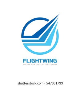 Flight wing - vector business logo template concept illustration in blue color. Transport abstract sign. Design element.