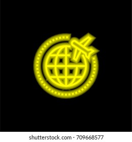 Flight yellow glowing neon ui ux icon. Glowing sign logo vector