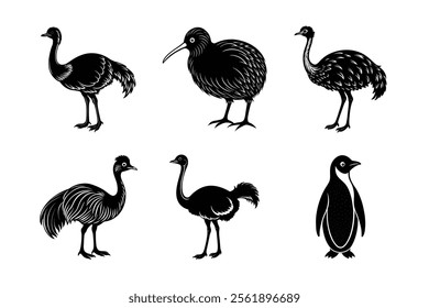 Flightless Birds Silhouette vector Pack