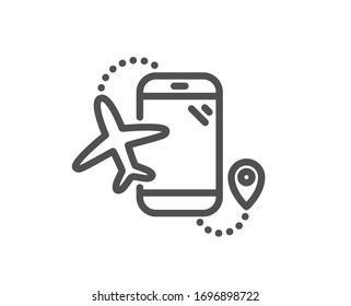 Icono de línea de aplicación de vuelo. Signo de aplicación de teléfono del avión. Símbolo de información del aeropuerto. Elemento de diseño de calidad. Trazo editable. Icono de aplicación de vuelos de estilo lineal. Vector