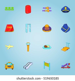 Flights icons set. Cartoon illustration of 16 flights vector icons for web