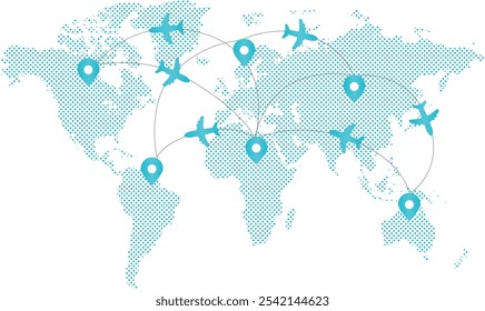 voos e localização marcados no mapa mundial | folheto com mapa do mundo