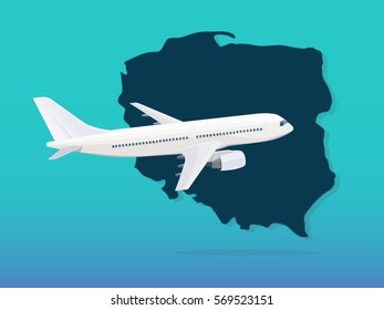 Flights to Poland. Map and aircraft.