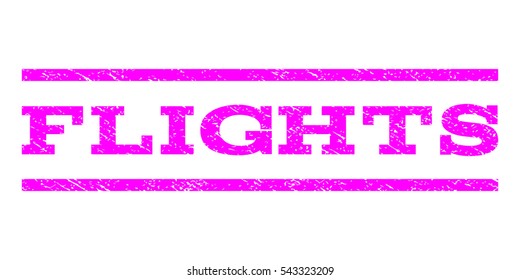 Flights watermark stamp. Text tag between horizontal parallel lines with grunge design style. Rubber seal stamp with dust texture. Vector magenta color ink imprint on a white background.