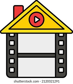 flimstrip House with play button Vector Color Icon Design, Video blogger Symbol, vlogger or videography equipment Sign, motion picture and film maker Stock illustration, production house logo Concept 