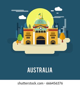 Flinders Street Railway Station Australia Illustration Design