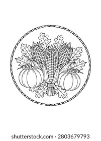 Flint Corn Harvest Arrangement Coloring Page – Printable Black and White Outline Educational Worksheet for Kids