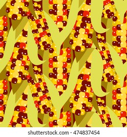 Flint corn seamless pattern vector illustration. Colored maize ear or cob harvest. Yellow sweetcorn dense autumn harvest background.