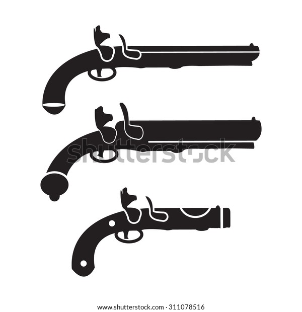 Flintlock Pistol Gun Vector Set Stock Vector (Royalty Free) 311078516