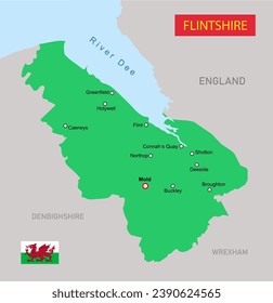 Flintshire map in Wales. Vector illustration
