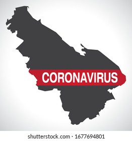 Flintshire WALES UK principal area map with Coronavirus warning illustration