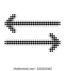 Flip arrows horizontally halftone dotted icon. Halftone pattern contains circle dots. Vector illustration of flip arrows horizontally icon on a white background.
