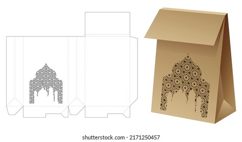 Flip bag with stencil Arabic pattern die cut template and 3D mockup