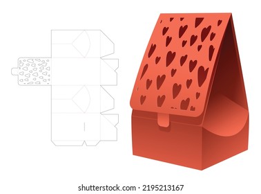 Flip bag with stenciled hearts pattern on flip die cut template and 3D mockup