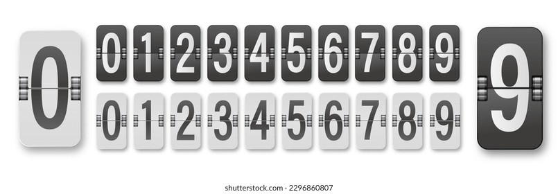 Flip board style numbers. Airport terminal, arrival board with numbers template. Realistic flip scoreboard. Flight destination display. Vector