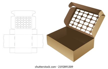 Flip box with geometric pattern window die cut template and 3D mockup