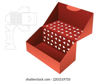 flip box and locked point with stenciled pattern die cut template and 3D mockup