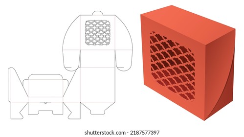 Flip box with stenciled Japanese pattern die cut template and 3D mockup